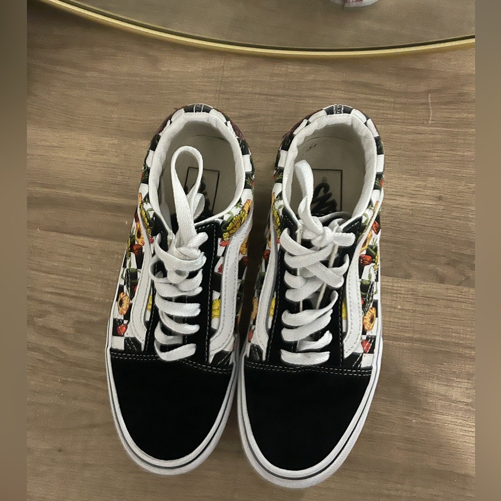 Vans Black and White Floral Sneakers